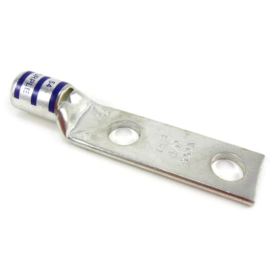 54270 Color-Keyed 54200 2-Hole Non-Insulated Compression Lug With Peep Hole, 4/0 AWG Copper Conductor, Die Code: 54, 1/2 in Stud, Copper