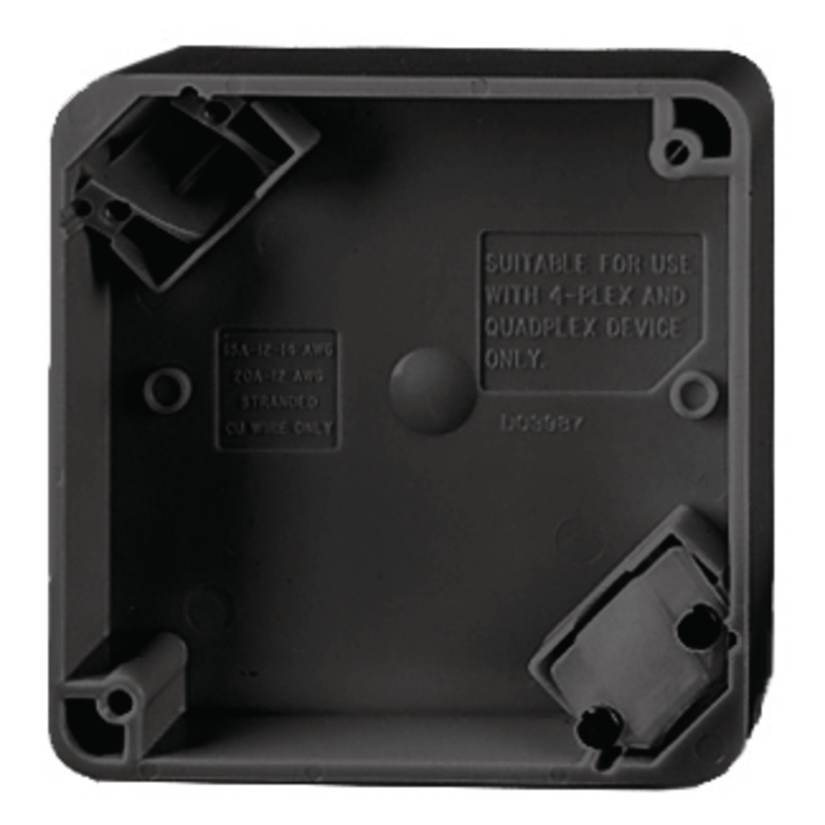 HBL4PBBK Square Standard Fabricated Portable Box, 4.3 in H x 0.39 in W x 4.3 in D, For Use With QuadPlex Receptacles and Straight Blade Devices, Polycarbonate