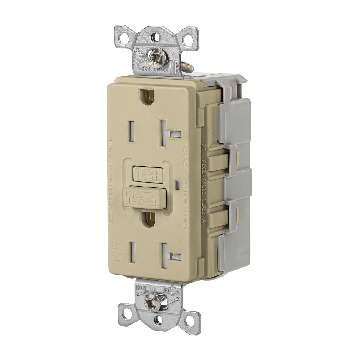 SNAPGFTW20I Heavy Duty GFCI Receptacle, 125 V AC, 20 A, 2 Poles, 3 Wires, Ivory
