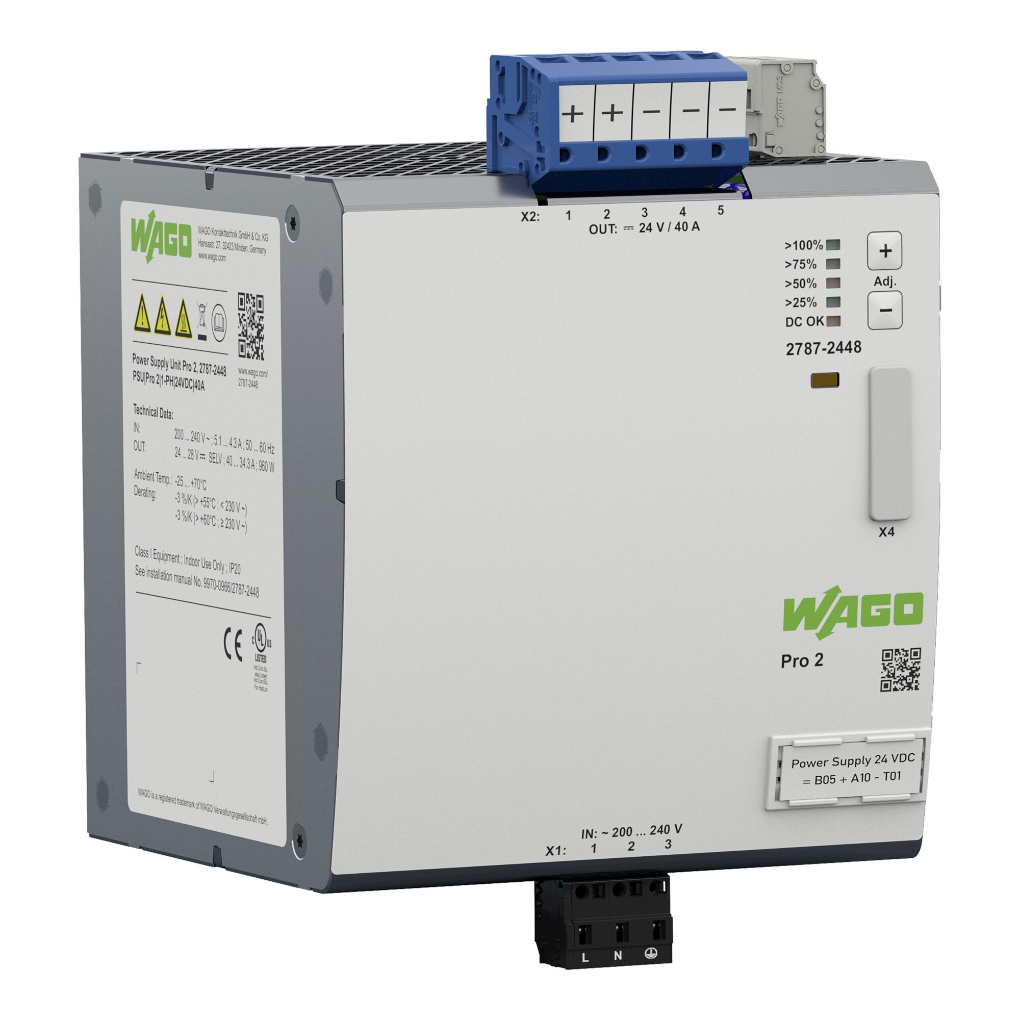 2787-2448 1-Phase, 264 V Input, 24 V DC Output, DIN Rail Mount