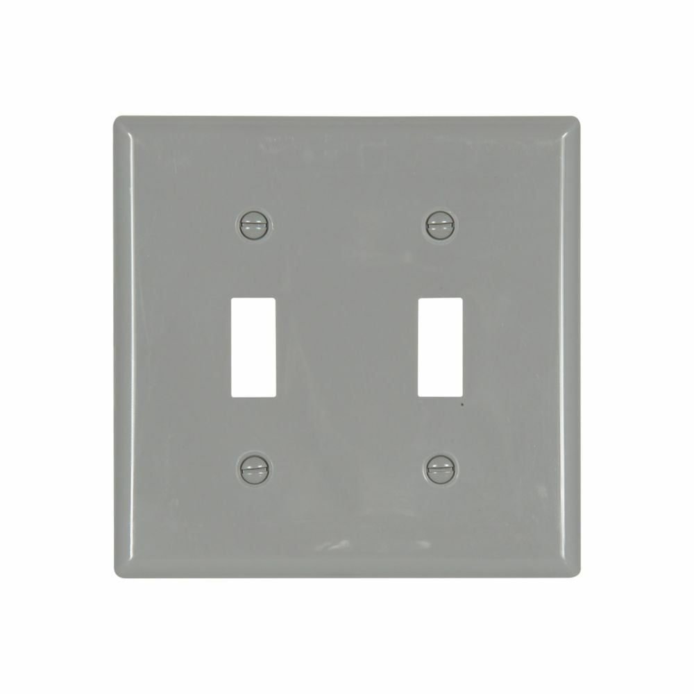 Eaton Toggle wallplate, Gray, Toggle Cutout, Nylon, Two- gang, Standard, ED Box
