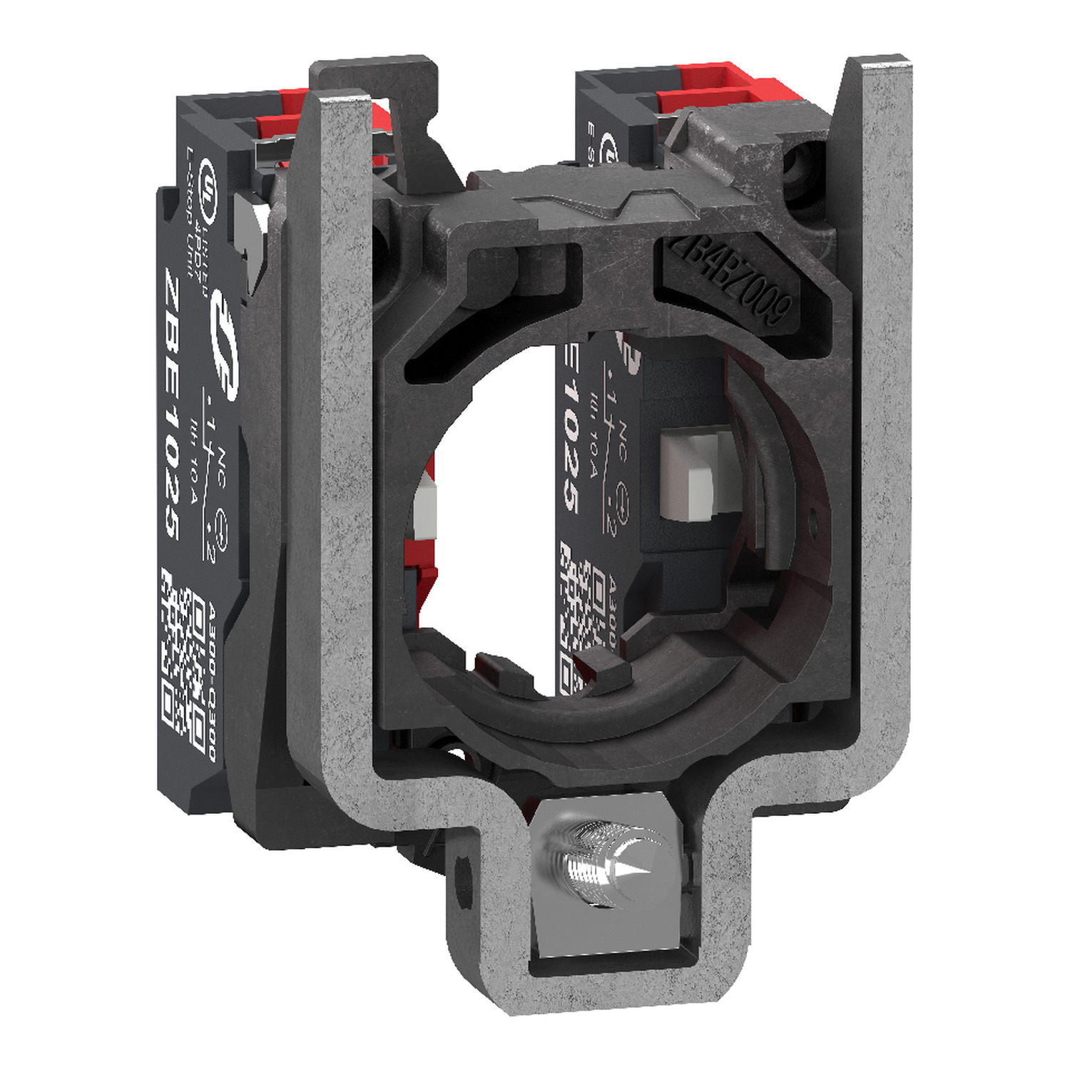 Complete body contact assembly, Harmony XB4, single contact, with fixing collar, metal, 2 NC, compact push in terminals