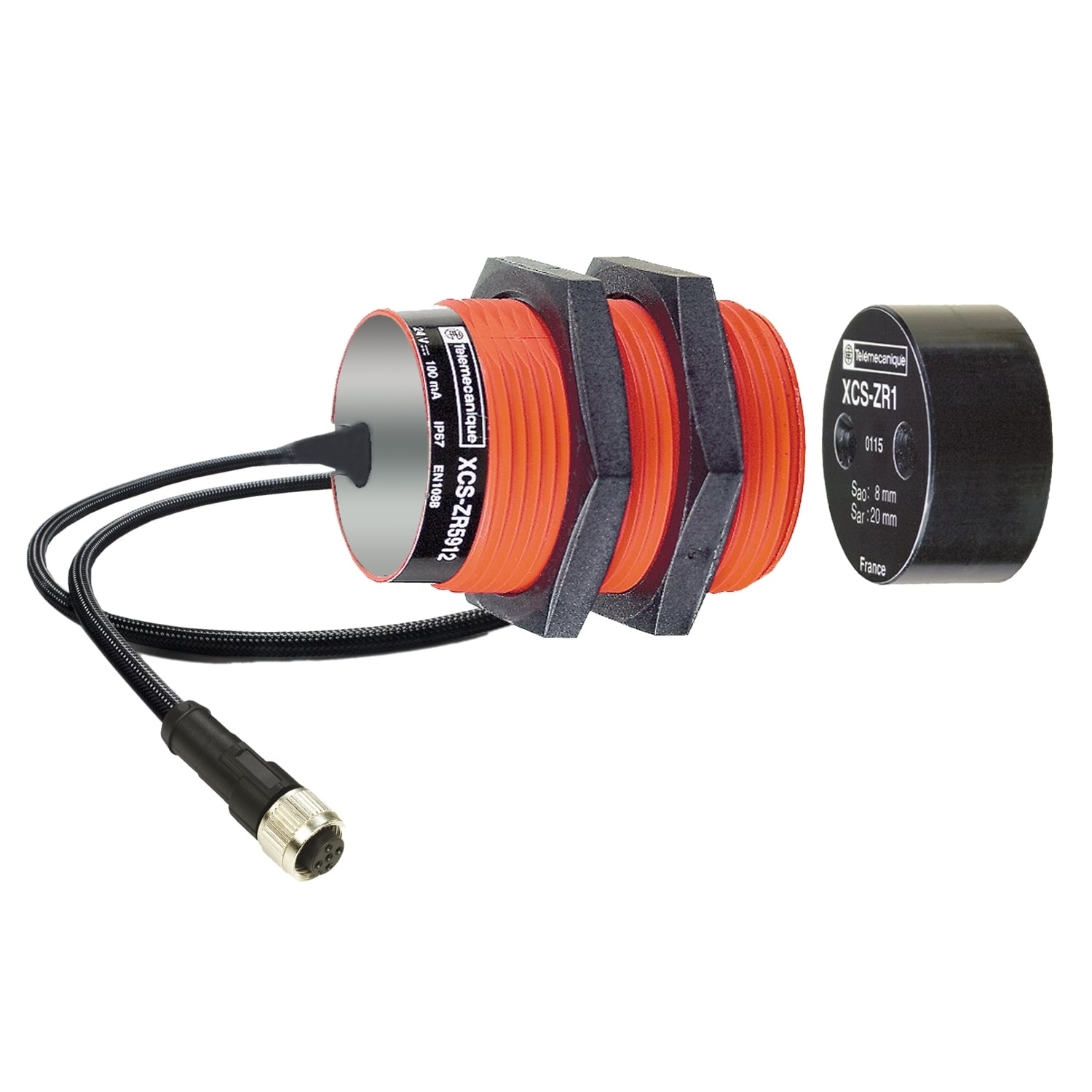 XCSDMR790L01M12 Preventa 1-Direction 2-Pole Safety Interlock Switch, Coded Magnetic Actuator, 100 mA at 24 V DC Contact, 2NC Contact, Rhodium Contact