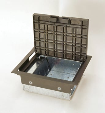 AC8104 FloorSource Raised Dual Service Floor Box, Die Cast Zinc Lid, 201.09 cu-in Capacity, 6 Knockouts, 8 x 10 x 4 in