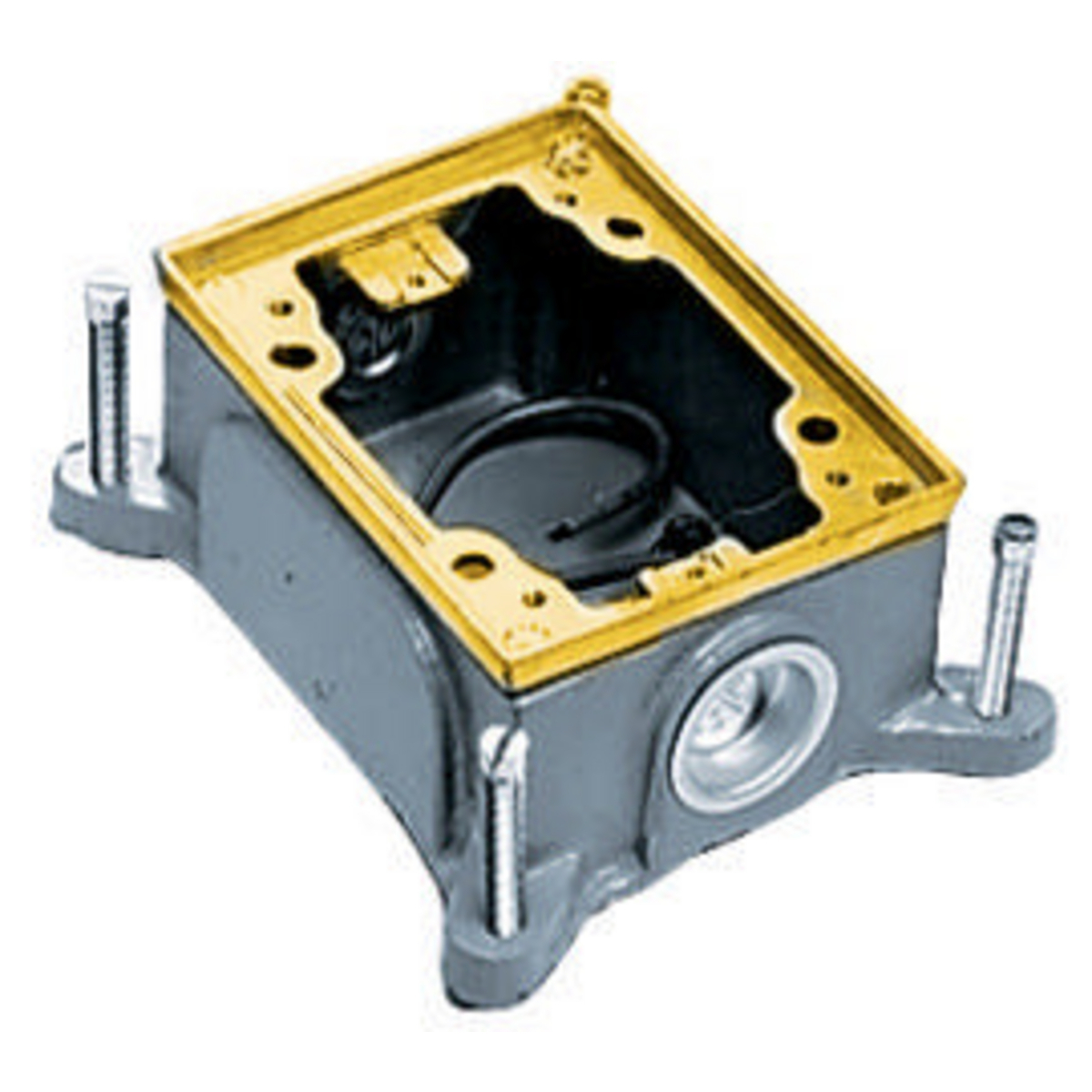 B2414 Semi Adjustable Shallow Standard Sized Floor Box, Cast Iron, 16 cu-in Capacity, 1 Gangs, 1 Outlets, 2 Knockouts, 4.81 in L x 3.69 in W x 2 in H