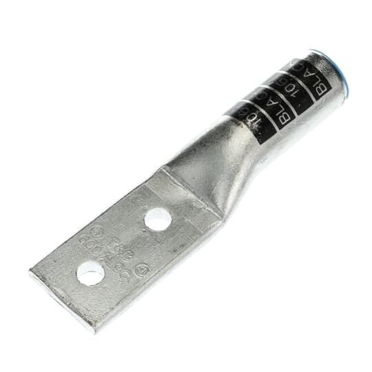 60275 Color-Keyed 2-Hole Non-Insulated Compression Lug, 600 kcmil Aluminum/Copper Conductor, Die Code: 106H, 1/2 in Stud, Aluminum
