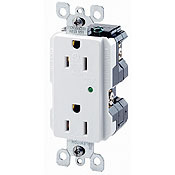 5280-T Decora Plus 2-Pole 3-Wire Type 3-Duplex Self-Grounding Surge Protective Receptacle, 125 V AC, 15 A, 5 kA SCCR