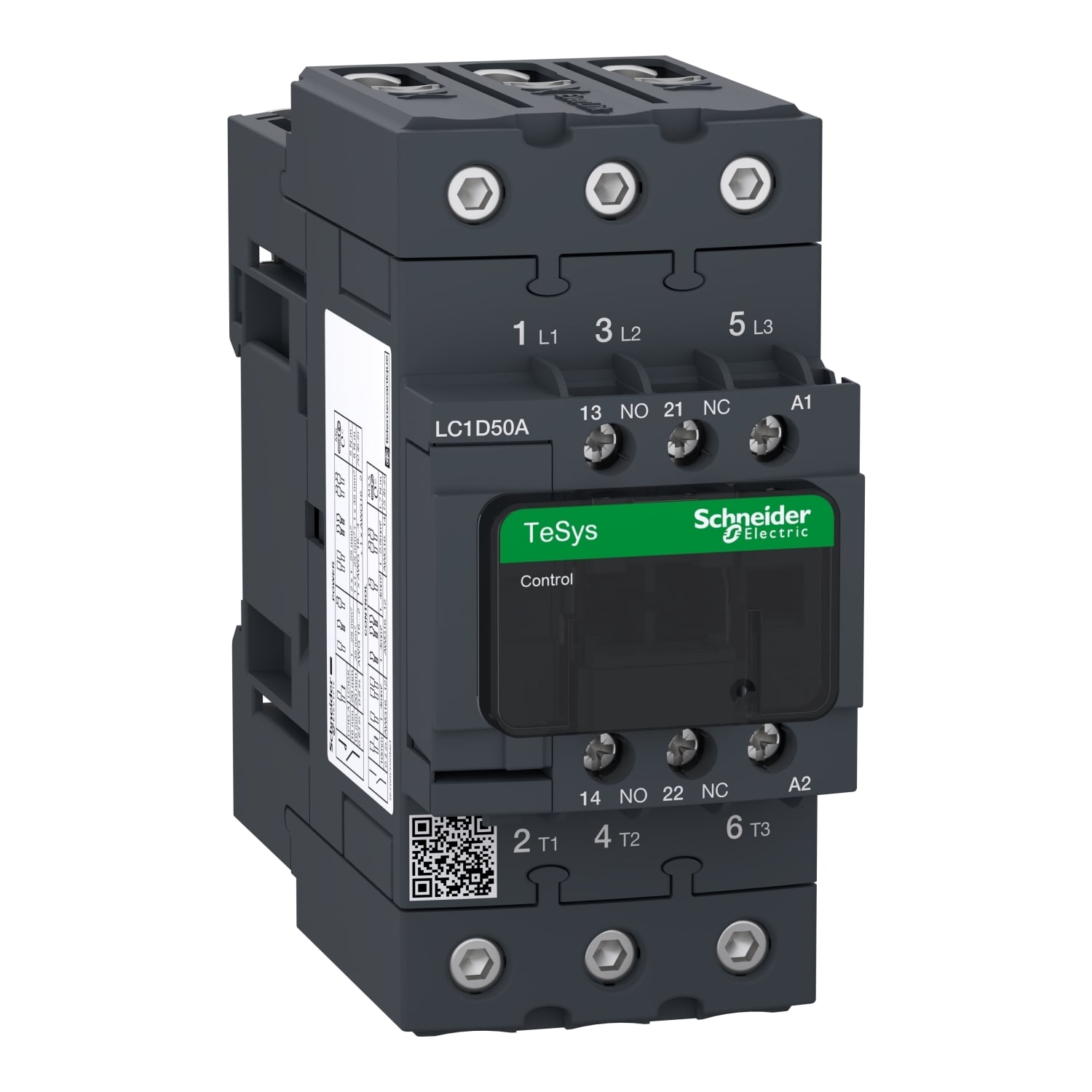 LC1D50AW7 TeSys D Contactor With Front Cover, 277 V AC V Coil, 50/80 A, 1NO-1NC/3NO Contact, 3 Poles