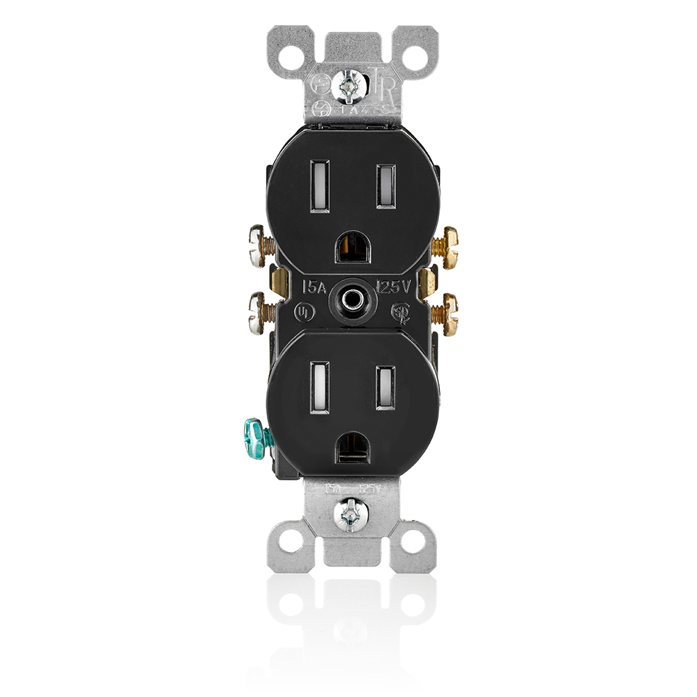 T5320-E Duplex Grounding Standard Tamper-Resistant Straight Blade Receptacle, 125 V AC, 15 A, 2 Poles, 3 Wires, Black