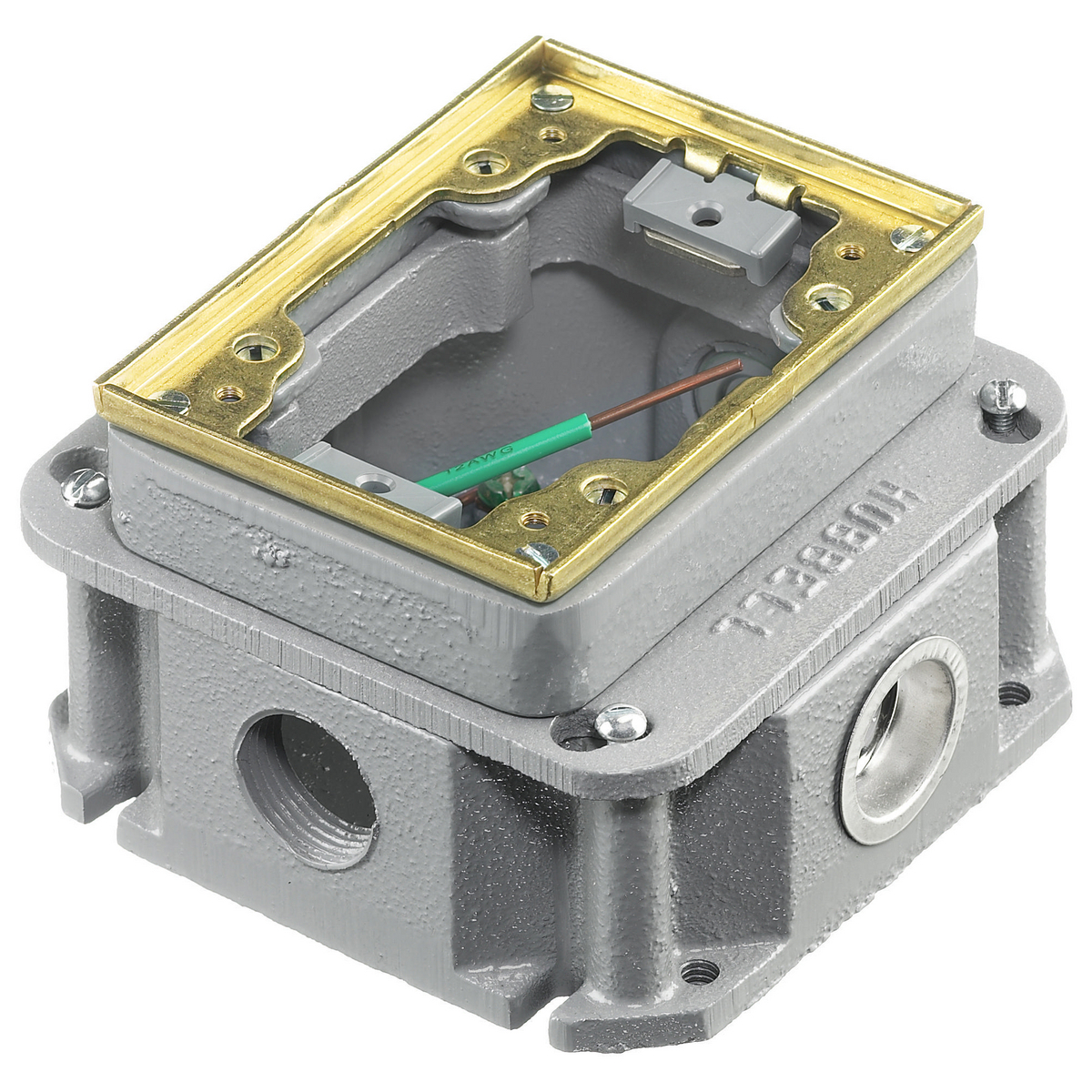 B243641 B24 Deep Fully Adjustable Standard Sized Floor Box, Cast Iron, 33 cu-in Capacity, 2 Gangs, (4) Knockouts, 4.69 in L x 4.69 in W x 3.15 in H