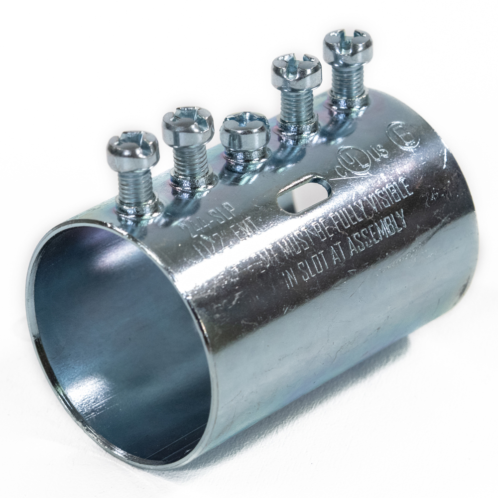 247-SLP Bridgeport Mighty-Align Slip Style Non-Insulated Set Screw Coupling, 3 in, For Use With EMT Conduit, Steel, Ball Burnished Mirror Smooth