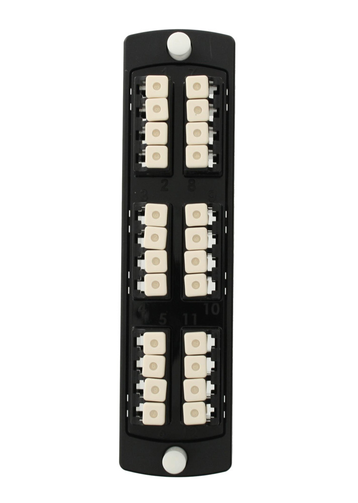 5F100-4EL OPT-X SDX Precision Molded Fiber Optic Adapter Plate, LC Quad End A, LC Quad End B, (24) 50/125 um OM2 Multi-Mode Fiber, Zirconia Ceramic Connector
