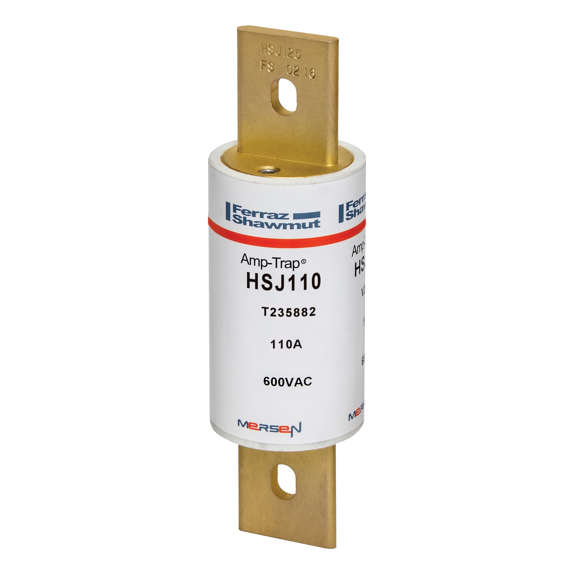 HSJ110 Low Voltage High Speed North American Style Power Fuse, 110 A, 600 V AC/500 V DC, 100/200 kA, Class J, Cylindrical Body