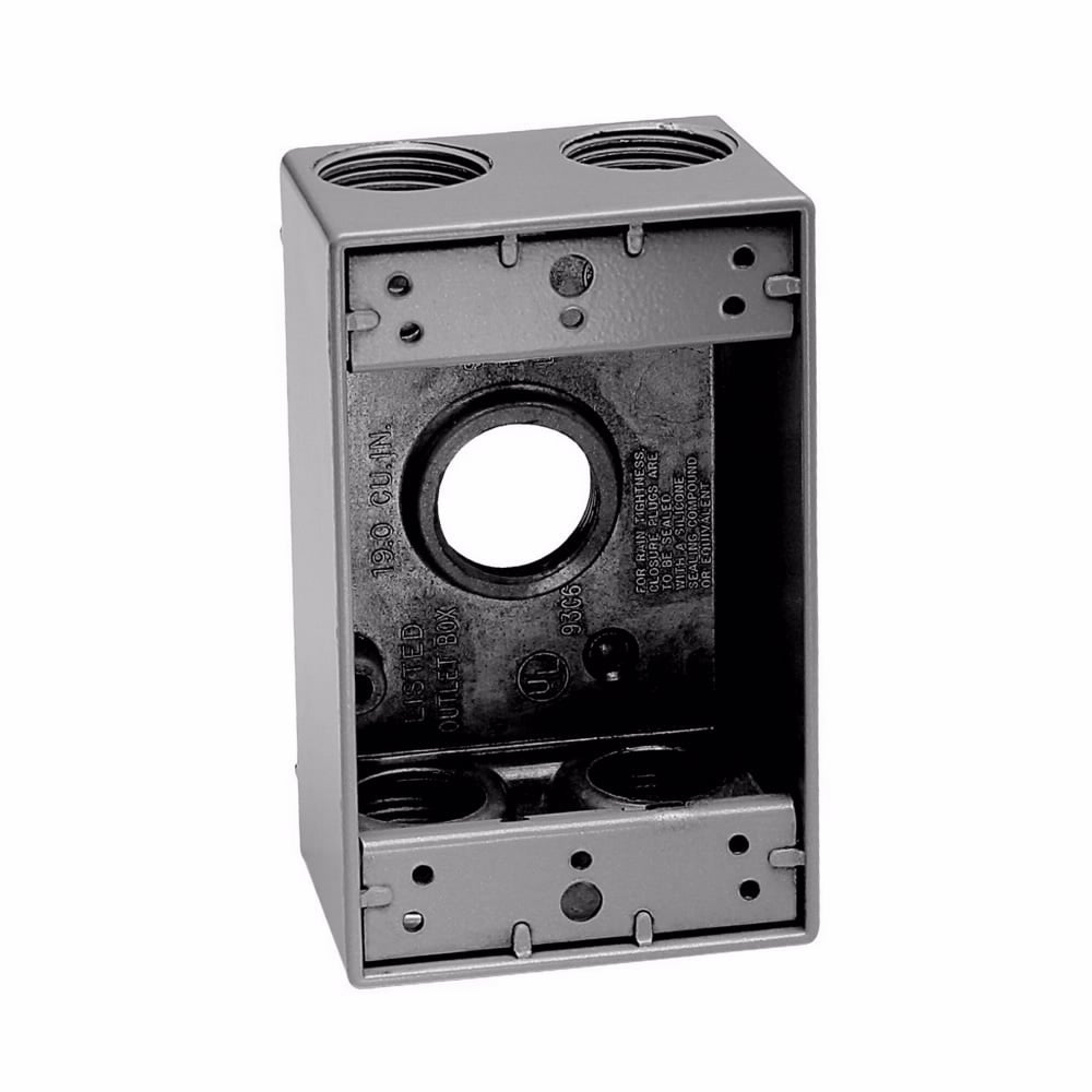 TP7042 Weatherproof Outlet Box, Die-Cast Aluminum, 18 cu-in Capacity, 1 Gangs, 5 Outlets, 5 Knockouts, 2-7/8 in W x 2 in D x 4-9/16 in H