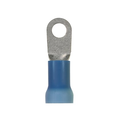 PV6-10RX-X Pan-Term PV-RX Loose Piece Ring Terminal, 6 AWG Conductor, 1.61 in L, Brazed Seam/Expanded Entry/Insulation Support/Internal Serration/Insulation Grip Sleeve Barrel, Copper, Blue