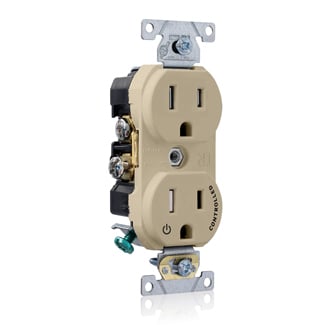 TBR15-S1I Duplex Self-Grounding Tamper Resistant Straight Blade Receptacle With 1 Plug Controlled Markings, 125 V AC, 15 A, 2 Poles, 3 Wires, Ivory