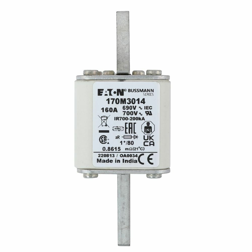170M3014 Semi-Conductor High Speed Fuse, 160 A, 690 V, 200 kA Interrupt, Class: aR, Square Body