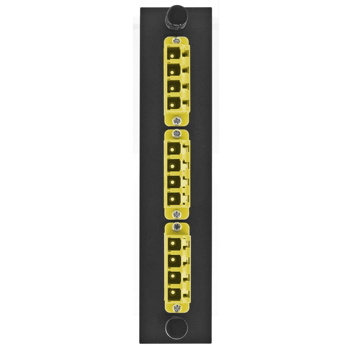 FSPLCQS3Y 12-Port Pre-Loaded Quad Standard Fiber Adapter Panel, LC End A, LC End B, (12) 125 um Single-Mode/Multi-Mode Fiber