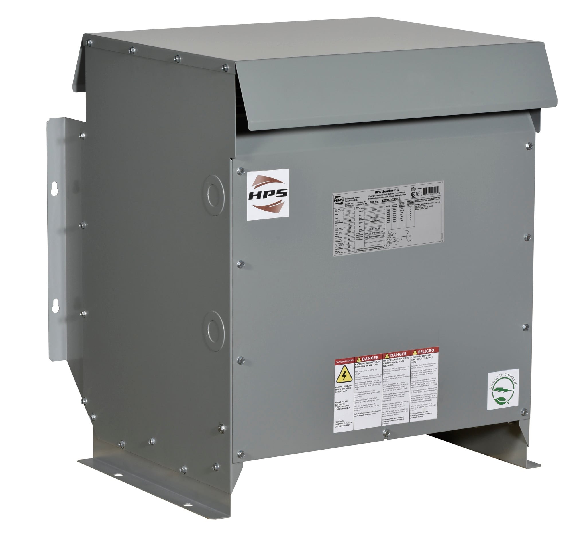 SG3C0045KD Sentinel G Energy Efficient General Purpose Distribution Transformer, 480 Delta V AC Primary, 240 Delta VAC/120 VAC Secondary, 45 kVA Power Rating, 60 Hz, 3 Phase
