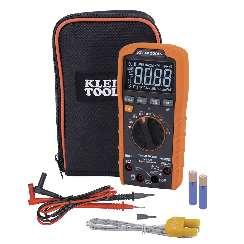 MM720 Auto-Ranging Multimeter, 1000 V AC/DC, 10 A, 60 mOhm, LCD Display