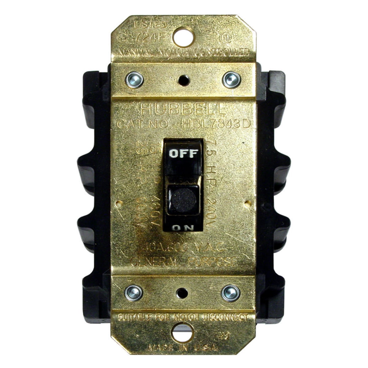 HBL7843D 3-Phase Standard AC Motor Disconnect Switch, 600 V AC, 40 A, 24000 W Power Rating