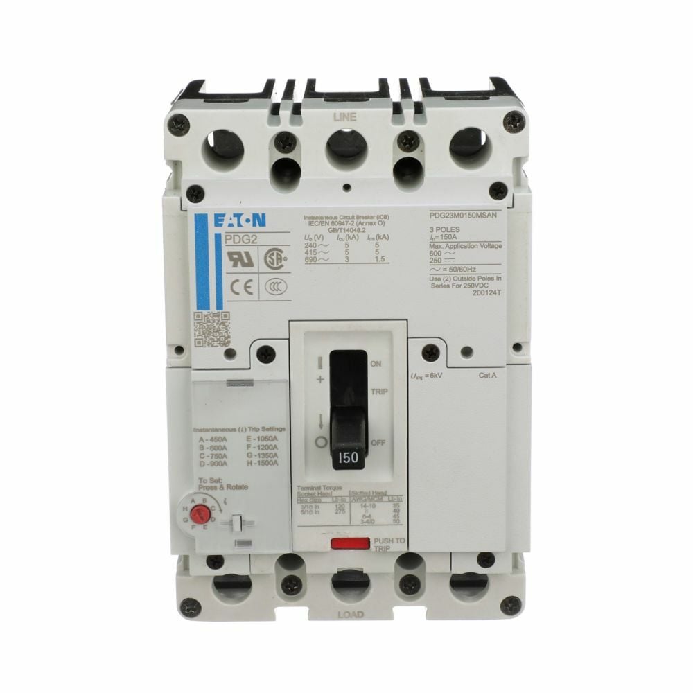 PDG23M0030MSAJ Globally Rated Circuit Breaker, 600 V AC, 30 A, 65 kAIC at 480 V AC Interrupt, 3 Poles