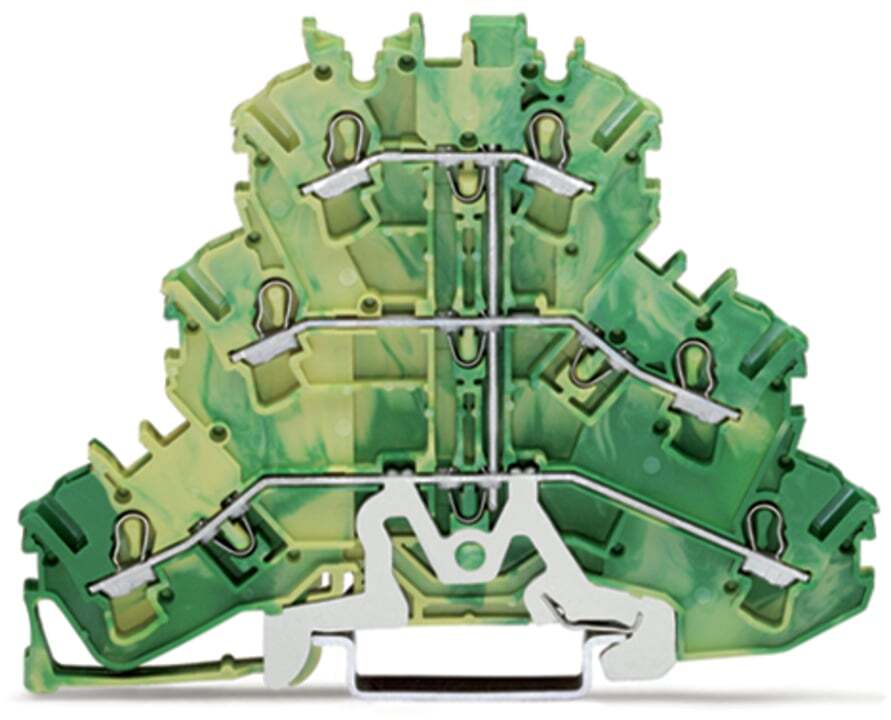 2002-3207 6-Conductor Ground Triple-Deck Terminal Block, 22 to 12 AWG Solid Wire, DIN Rail Mount