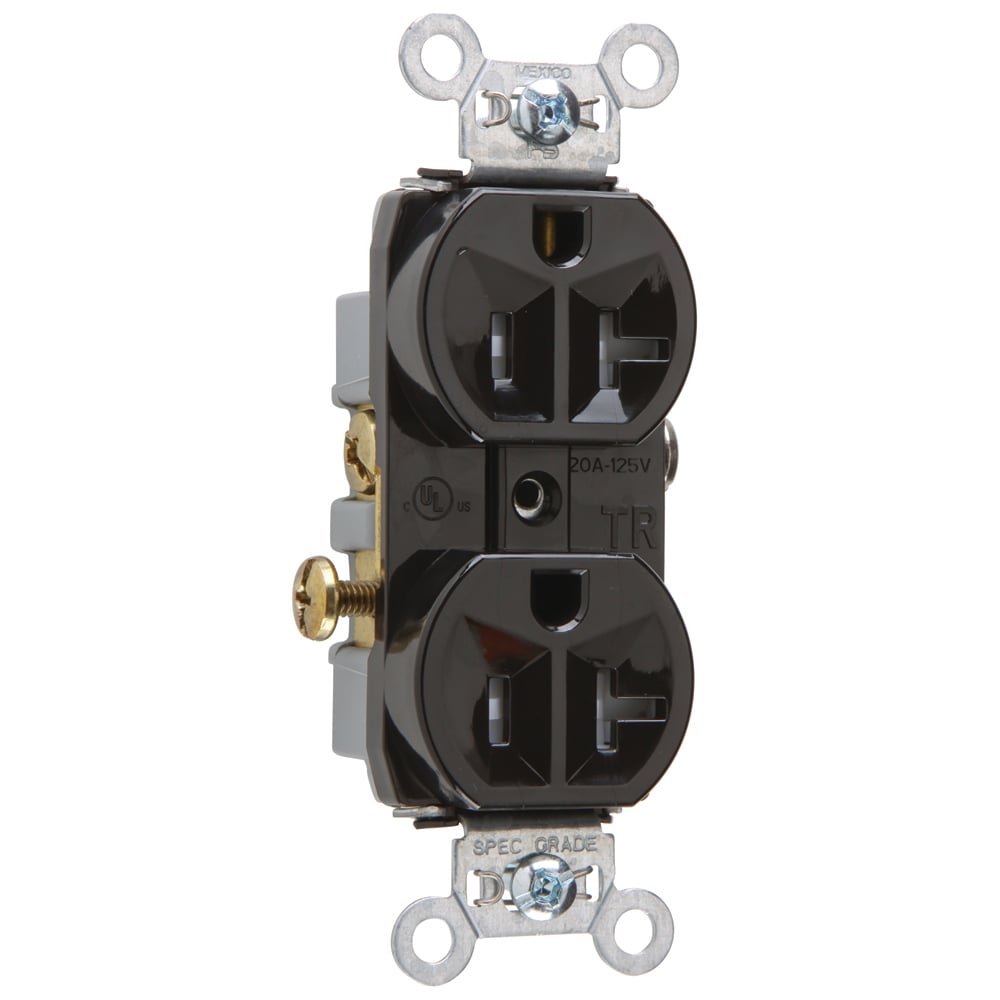 TR20BK 20 Amp 125V Commercial Grade Duplex Receptacle, Black