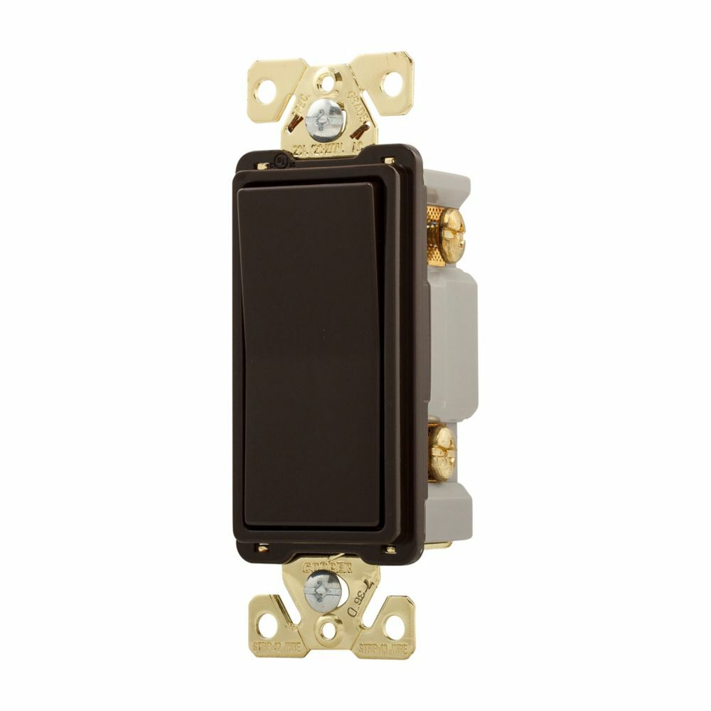Eaton commercial grade decorator switch, Box, #14-10 AWG, 20A, Flush, 120/277V, Back/push, Antimicrobial paddle, Maintained, Brown, Motor Control, Fan, LED, Incand, ELV,MLV,CFL, Florscnt, Halogen, Single-pole, Thermoplastic 647253
