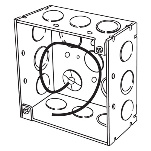 4SDEKP General Purpose Square Box, Steel, 30.3 cu-in Capacity, (16) Outlets, (16) Knockouts, 4 in H x 4 in W x 2-1/8 in D