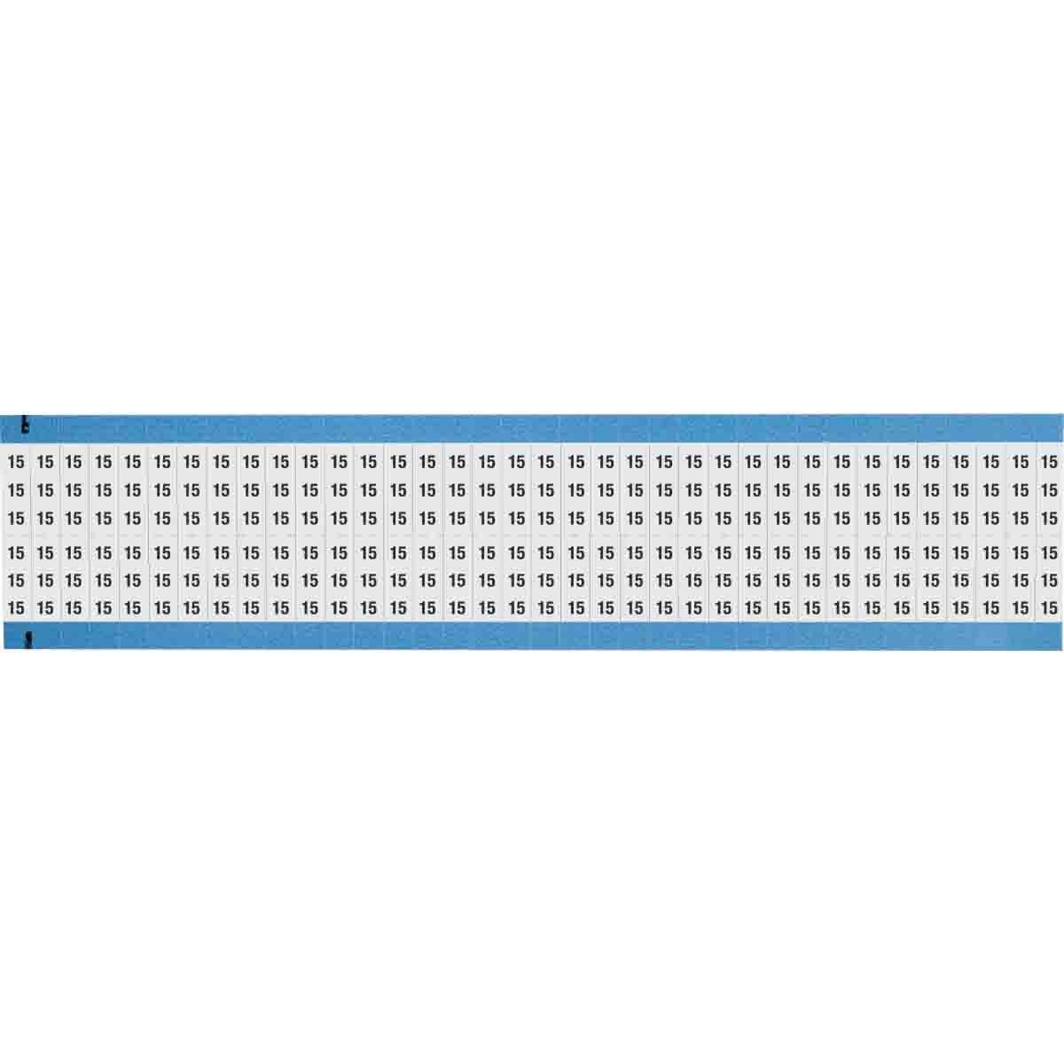 WM-15-SC-PK WM Series Die-Cut Pre-Printed Solid Number Wire Marker Card, 3/4 in L x 1/4 in W, Black on White, B-500 Repositionable Vinyl Coated Fabric, 72 Markers per Card