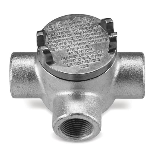 GUAT36-TB T&B Explosionproof Conduit Outlet Box With Internal Grounding Screw, Die-Cast Aluminum Cover, O-Ring Gasket, 1 in, 15.9 cu-in Capacity, Zinc Plated