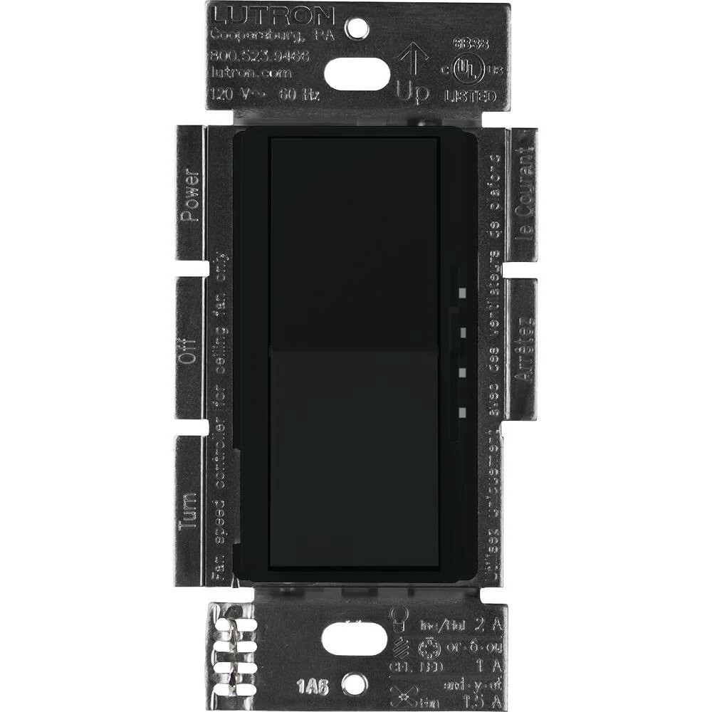 DVFSQ-LF-BL Diva 3-Speed Fan Control and On/Off Light Switch, 1.5 Amp Fan, 1 Amp LED, 1 Pole/3-Way, No Neutral Required, 120V, Black
