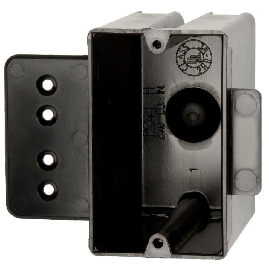 FlexBox; 1-Gang Switch/Outlet Box; Molded-in Side Mount Hanger Bracket, "HL" Hanger, 3-9/16 Inch Depth, Thermoplastic, 24 Cubic-Inch, Black