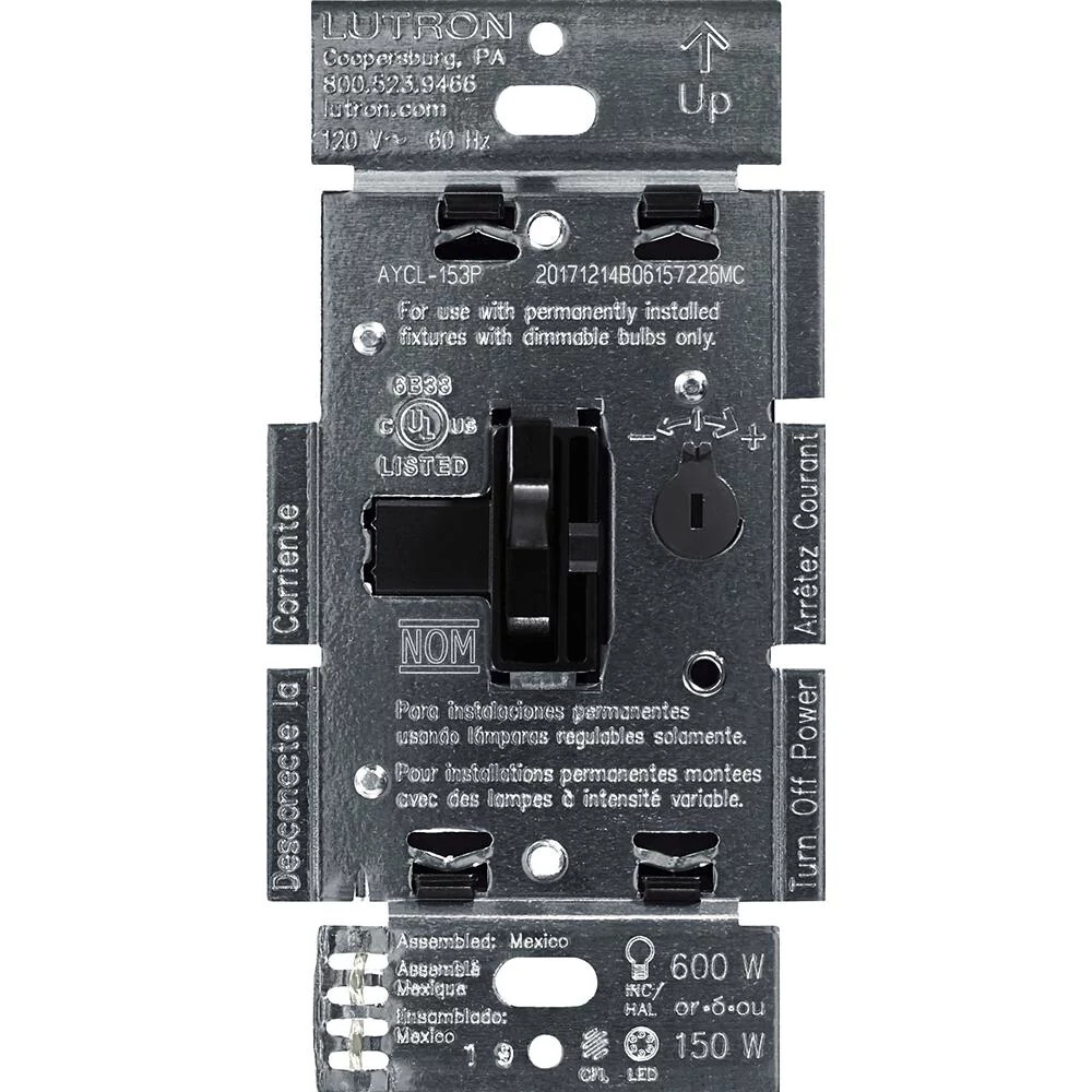 AYCL-153PH-BL Ariadni LED+ Dimmer Switch, 150W LED, 1 Pole/3-Way, No Neutral Required, 120V, Black