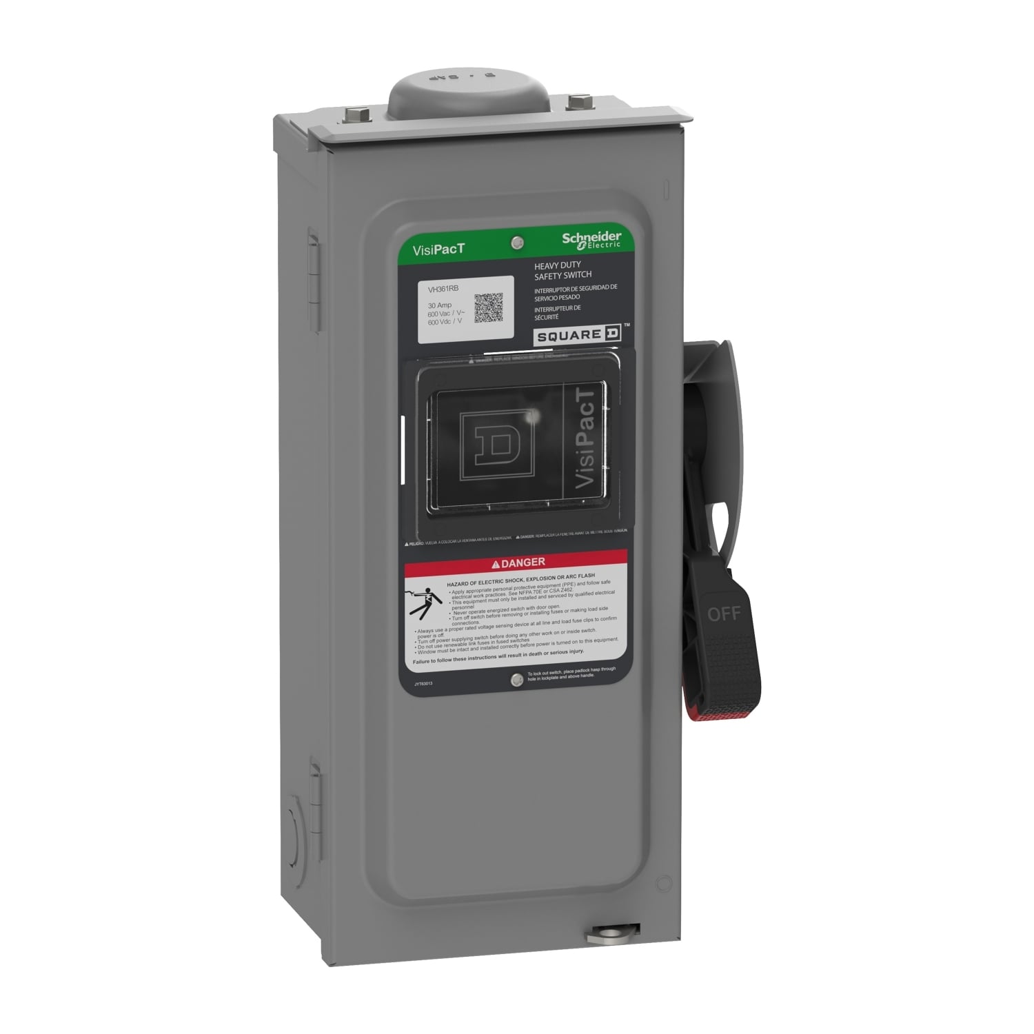 VH361RB Heavy Duty Fusible Disconnect Safety Switch, 600 V AC, 600 V DC, 30 A, 5, 7.5, 15, 20 hp, 3 Poles