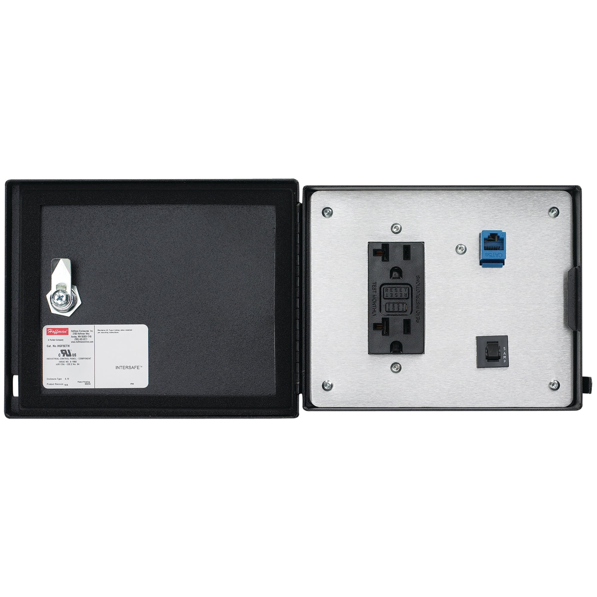 HGF5ETHSS InterSafe A70E Data Interface Port, Ethernet/ProfiNet Protocol Outlet, 120 VAC GFCI Receptacle/RJ45/5 A Circuit Breaker Configuration