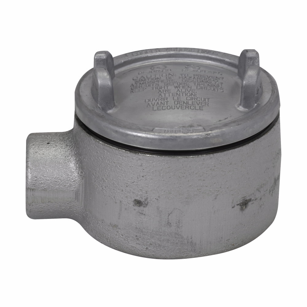 GUA36 Condulet Type-C Conduit Outlet Box With Cover, 1 in, 3 in Cover Opening, 15.5 cu-in Capacity, Aluminum Acrylic Painted/Electro-Galvanized