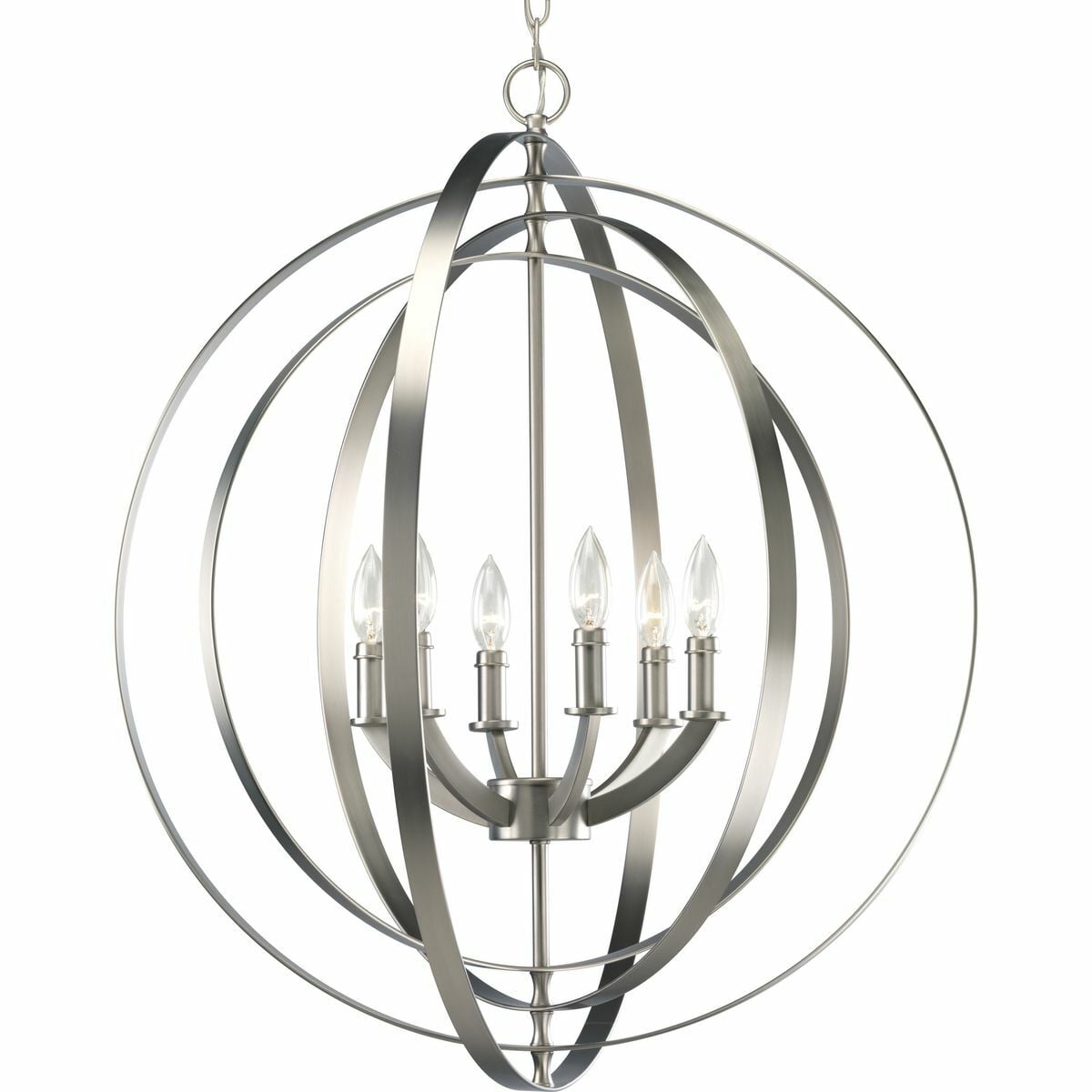 P3889-126 Equinox Casual/Coastal/Farmhouse/Traditional/Transitional Pendant Light, (6) Incandescent Lamp, 120 V AC, Burnished Silver Plated/Gray Housing