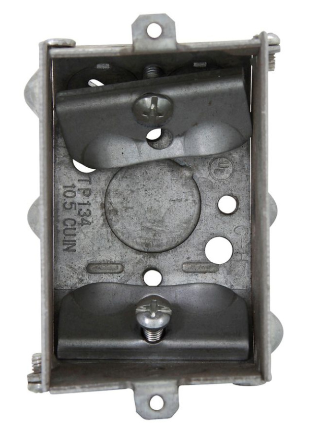 TP134 Thepitt Gangable Welded Switch Box With Bumps and Clamp Screws Through Beveled Corner, Steel, 10.5 cu-in Capacity, 1 Gang, 1 Knockout
