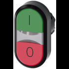 Illuminated twin pushbutton, 22mm, round, plastic, green i, red o, flat buttons