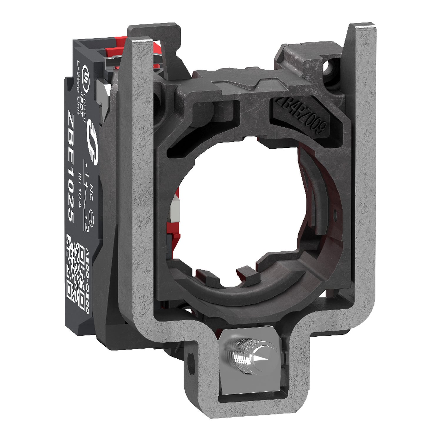 ZB4BZ1025 Harmony Single Complete Body/Contact Assembly, 30 mm, 37 mm, 47 mm, 1NC Contact, 10 A at 600 V AC, A600 to Q600 Contact, Silver Alloy Contact, Momentary Action, Black