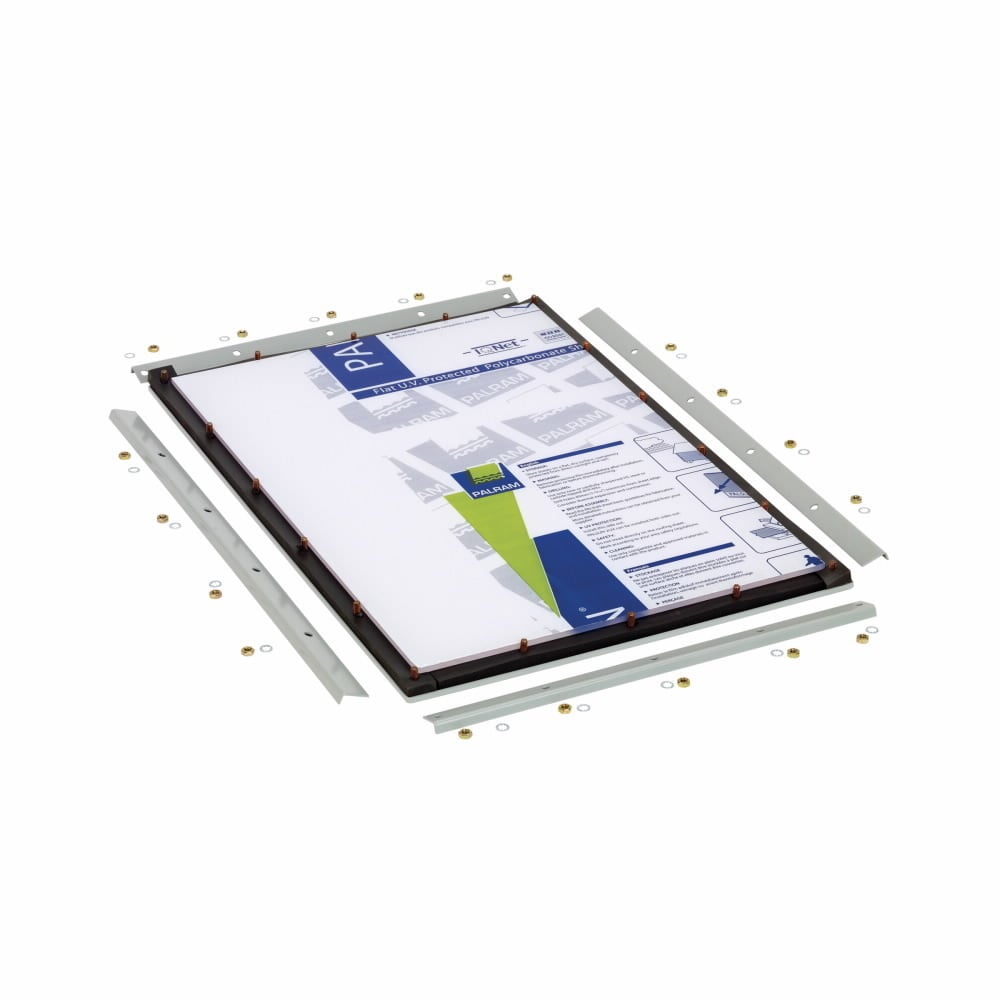 PWK95 Fixed Framed Window and Door Kit, 5-1/2 in W x 9 in H, 7.12 in W x 10.62 in H Cut Out, 1.38 in Dia, For Use With Series Enclosure, Steel/Polycarbonate, Gray, Polyester Powder Coated
