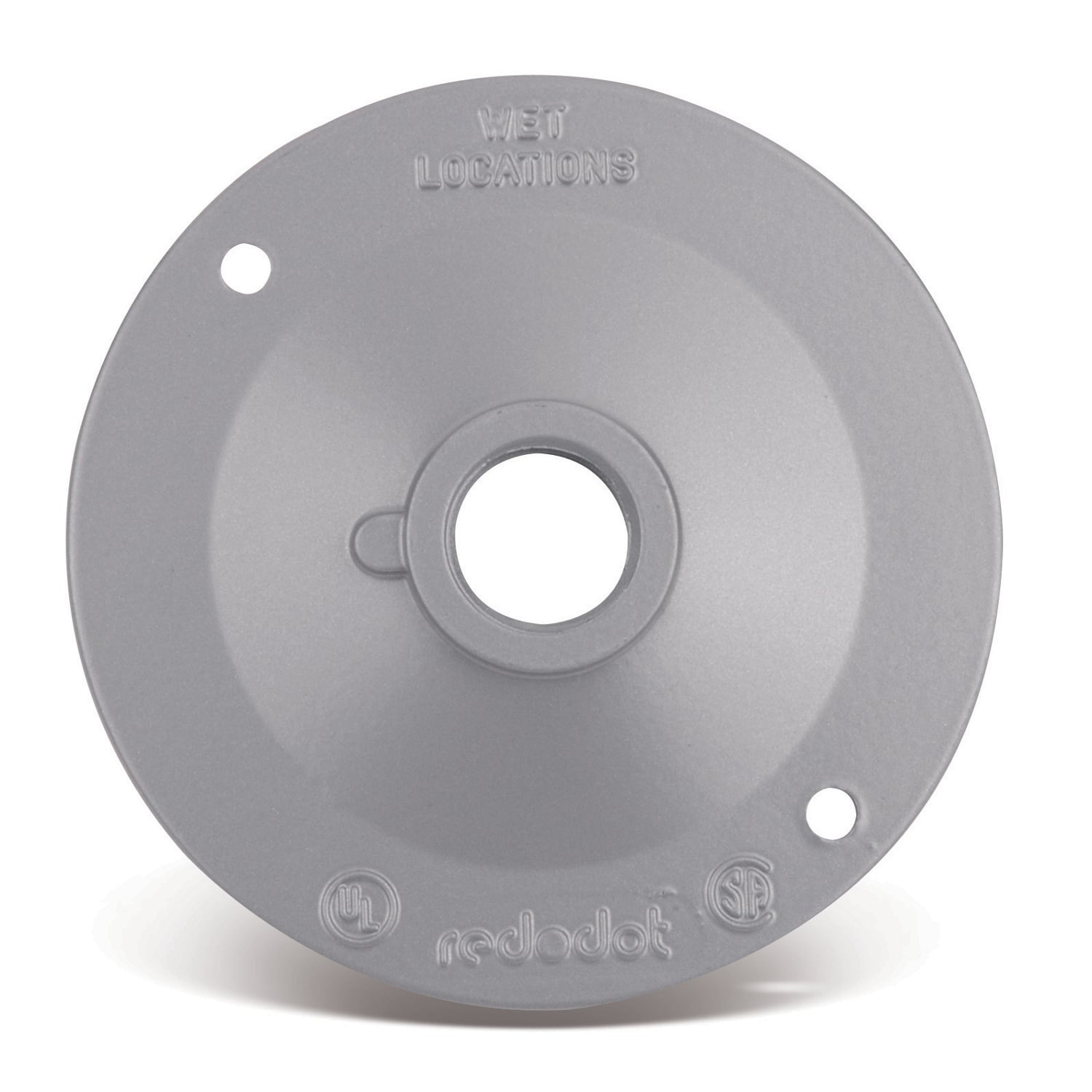 Round Standard Lampholder Cover, Diameter 4-1/8 Inches, Hub Size 1/2 Inch, Silver, Aluminum, Two Tapped Holes, with Gasket, Screws, and Plugs