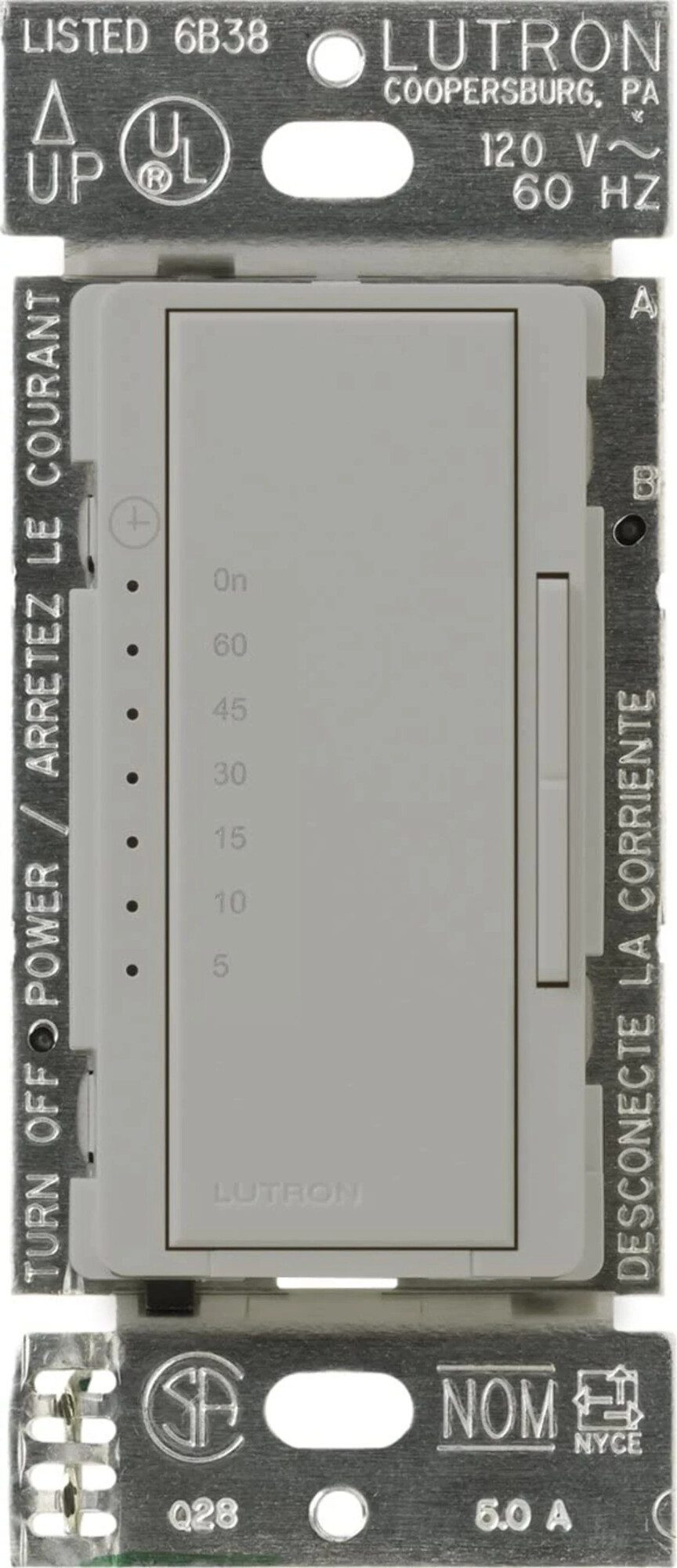 MA-T51MN-GR Maestro Countdown Timer Switch for Fans and Lights, Neutral Required, 150W LED, 3 Amp Fan, 1 Pole/Multi-Location, Gray