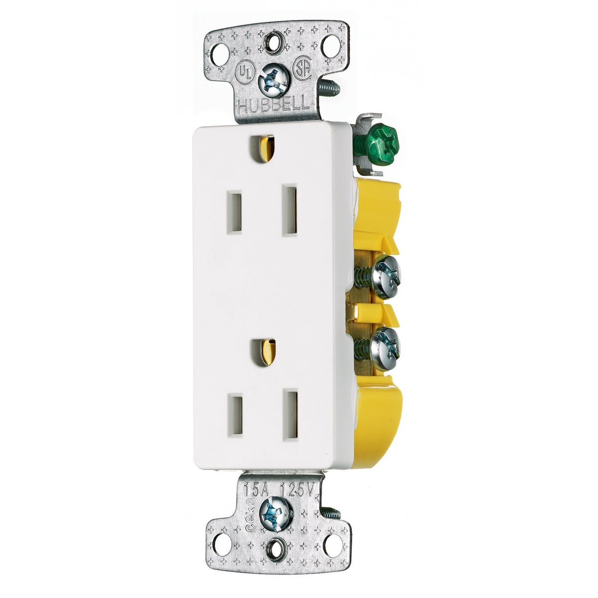 RRD15W 1-Phase Decorator Duplex Standard Screw Mount Straight Blade Receptacle, 125 V AC, 15 A, 2 Poles, 3 Wires, White