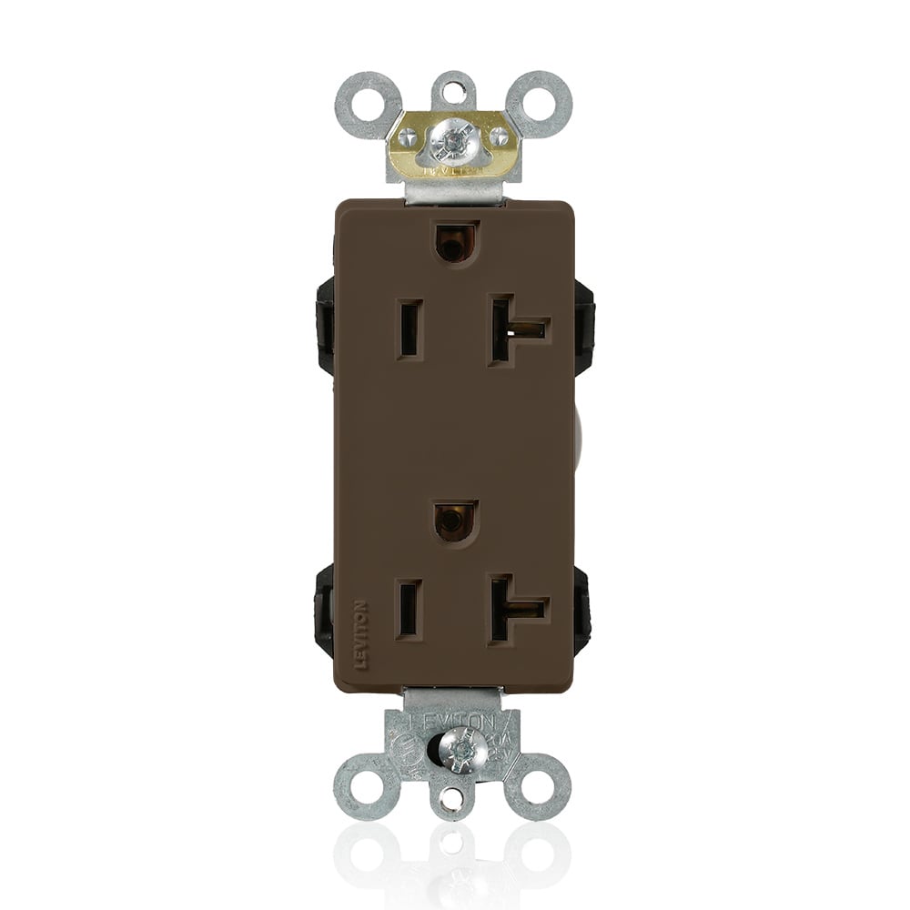 M1636 Decora Plus Lev-Lok 1-Phase Duplex Heavy Duty Straight Blade Receptacle, 125 V AC, 20 A, 2 Poles, 3 Wires, Brown