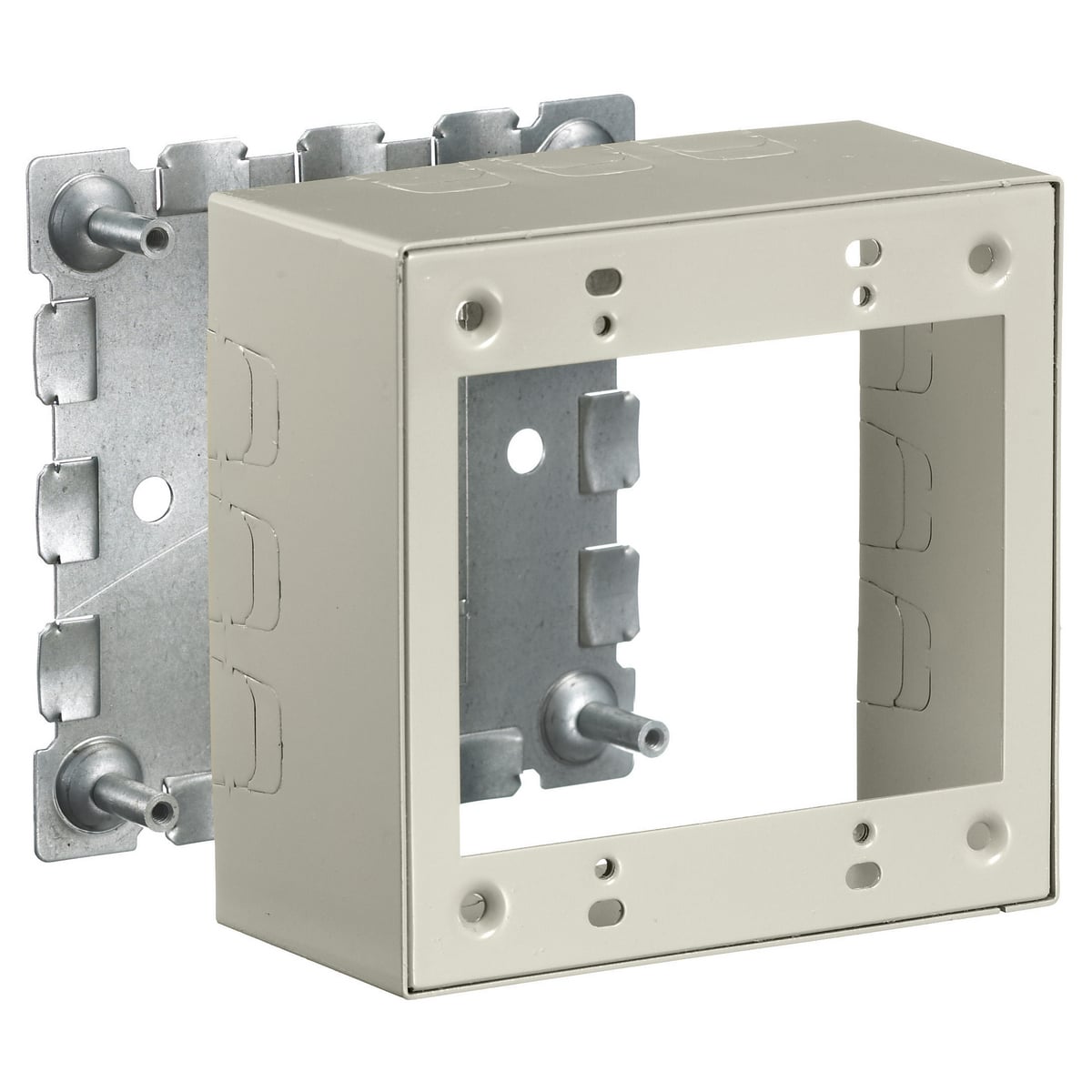 HBL5744S2IVA 2-Gang Deep Standard Combination Box With 1/2 in and 3/4 in Concentric Knockouts, 4.7 in L x 4.6 in W x 1.7 in H, Steel, Ivory