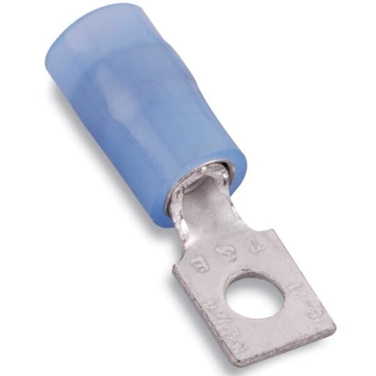 RB484 Sta-Kon Insulated Ring Terminal, 16 to 14 AWG Conductor, 1.015 in L, Brazed/Overlapped Seam Barrel, Copper, Blue