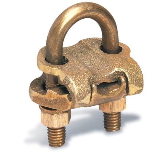 GUV3025 Blackburn EZ-Ground Type GUV Non-Insulated U-Bolt Grounding Clamp, 3 to 3-1/2 in Rod, 2/0 AWG to 250 kcmil Conductor, Copper